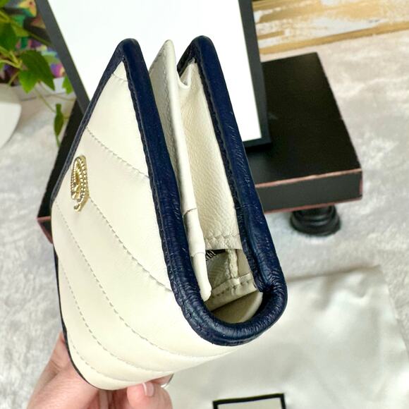 Gucci Marmont cream and blue Leather Compact Wallet RARE! - Picture 6 of 16